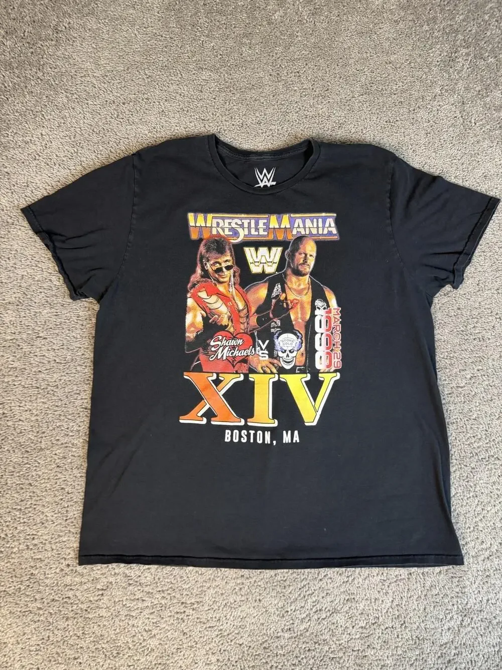 WWE Shirt Mens XL Black WrestleMania XIV Shawn Michaels Stone Cold Boston